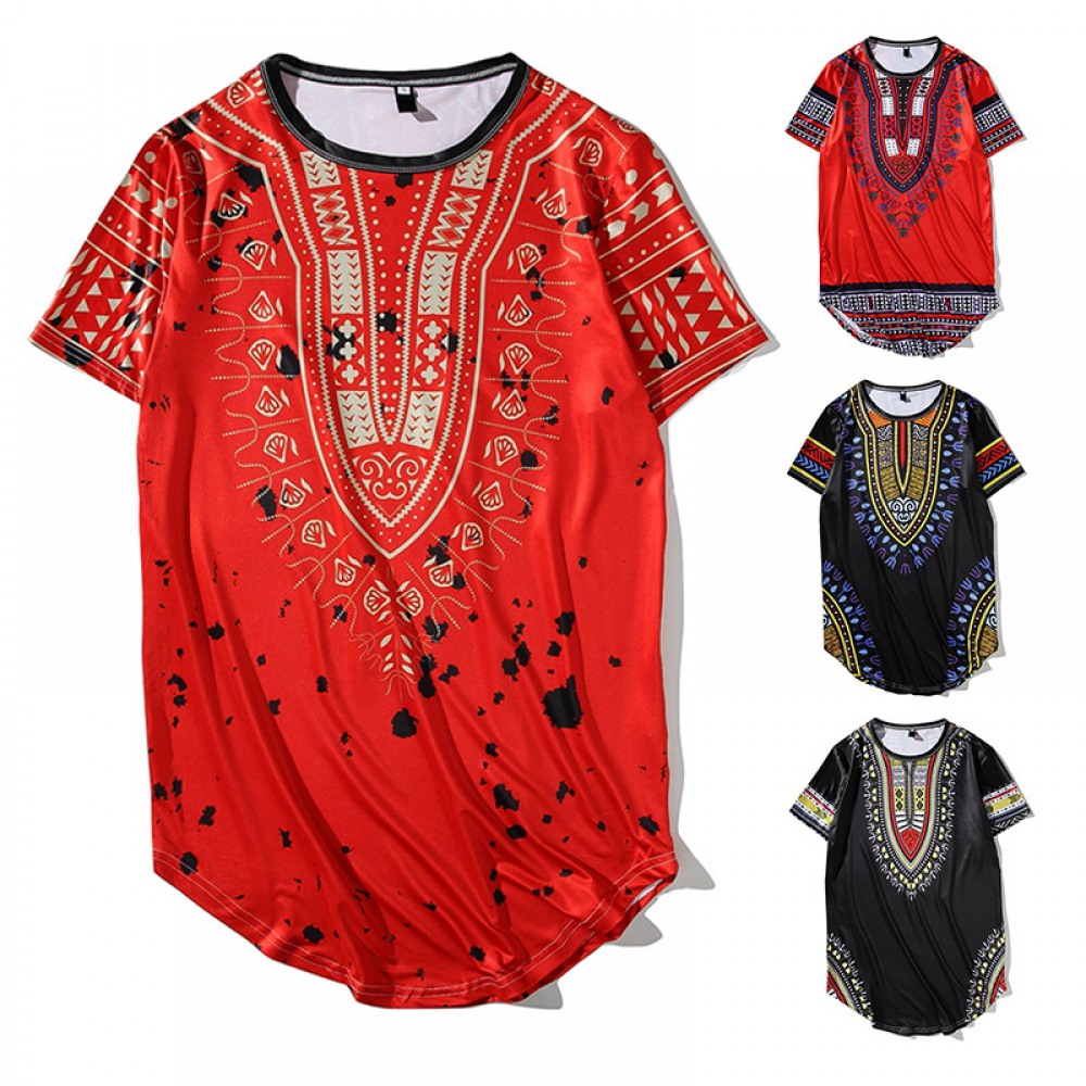 New Men's Flat Tile Large Size Hip-Hop Celebrity Style Long Short Sleeve T-Shirt